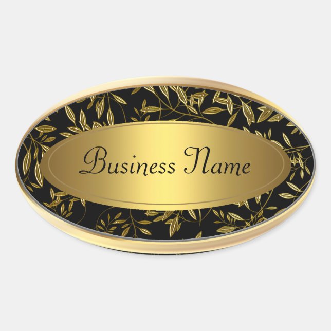 Sticker ovale Étiquette de adresse Black Gold Flor (Devant)