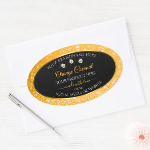 Sticker Ovale Étoiles de Parties scintillant orange brillant Éti