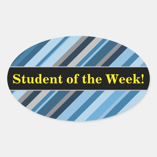 Sticker Ovale "Étudiant de la semaine !" + Gris et Bleu (Devant)