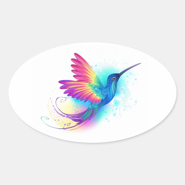 Sticker Ovale Exotic Rainbow Hummingbird (Devant)