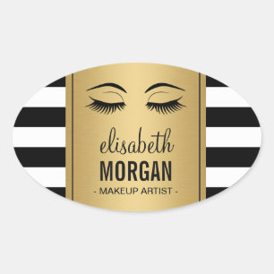 Sticker Ovale Eyelashes Logo Maquillage Artiste Gold Stripes