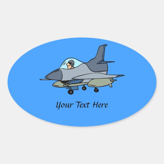 Sticker Ovale F16 Conception De Faucon Et De Cartoon Pilote (Devant)