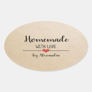 Sticker Ovale Fait maison avec amour kraft personnalisée