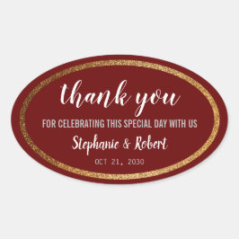 Sticker Ovale Faux Gold Burgundy Moderne Mariage élégant