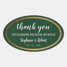 Sticker Ovale Faux Gold Green Moderne Mariage élégant