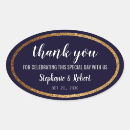 Sticker Ovale Faux Gold Navy Bleu Moderne Mariage élégant