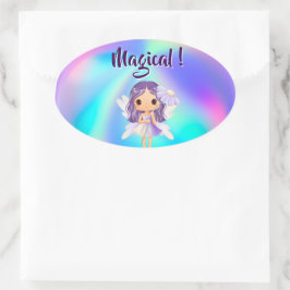 Sticker Ovale Fée Princesse Fantaisiste Anniversaire