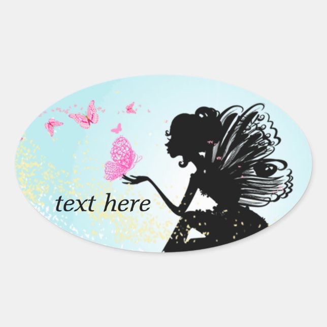 Sticker Ovale féerie, fée papillon (Devant)