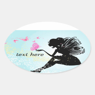 Sticker Ovale féerie, fée papillon