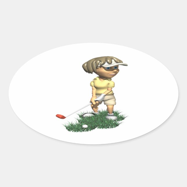 Sticker Ovale Femme Golfer (Devant)