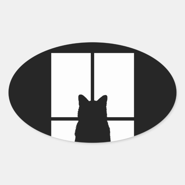 Sticker Ovale Fenêtre Cat Cliquez pour Customiser Obtenir une dé (Devant)