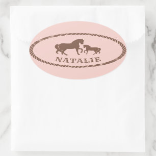 Sticker Ovale Fête de la cowgirl   Cheval   Personnalisé