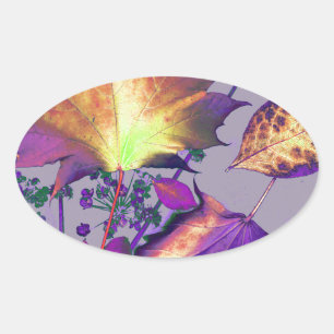 Sticker Ovale Feuilles d'automne à Lilac
