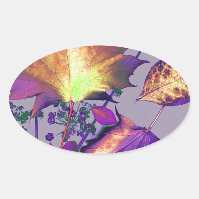 Sticker Ovale Feuilles d'automne à Lilac (Devant)