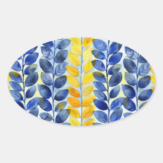 Sticker Ovale Feuilles jaune et bleu
