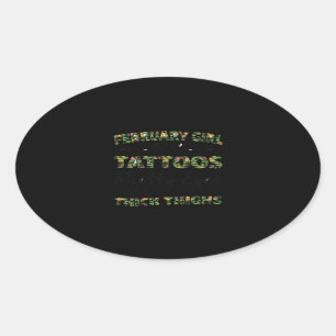 Sticker Ovale Février Fille Avec Tatouages Jolies Yeux