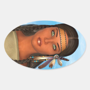 Sticker Ovale Fille amérindienne