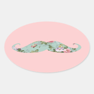 Sticker Ovale Fille drôle Vintage rose rouge rose florale Mousta