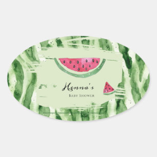Sticker Ovale Fille Pastèque Été Baby Shower Ovale 