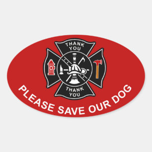 STICKER OVALE FIREFIGHTERS'IL VOUS PLAÎT SAUVER NOTRE CHIEN