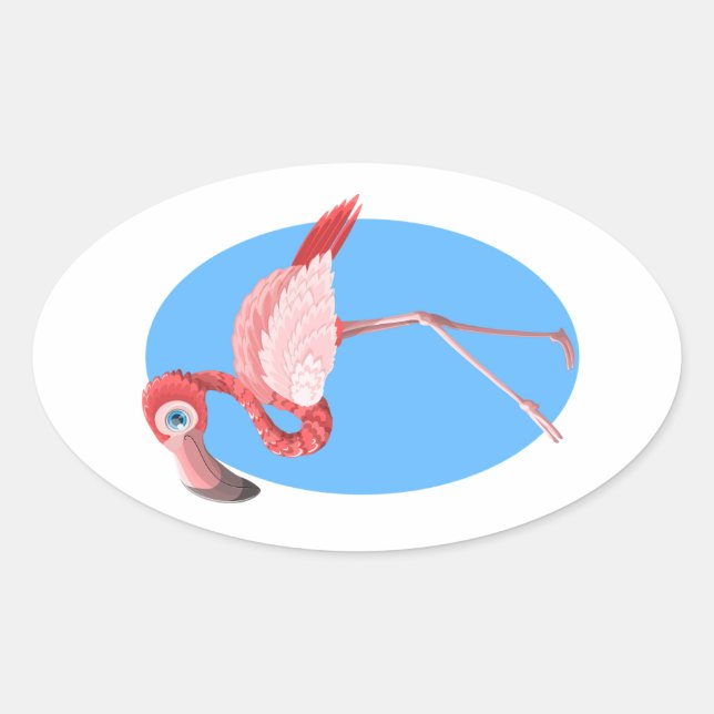 Sticker Ovale Flamant rose (Devant)