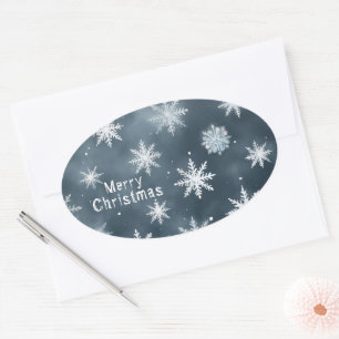 Sticker Ovale Flammes de neige de Noël, personnalisées