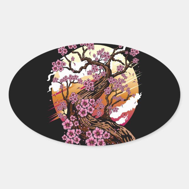 Sticker Ovale Fleur de cerisier sauvage (Devant)