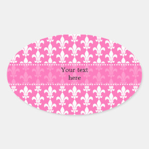 Sticker Ovale Fleur de Lis rose blanc et chaud Motif