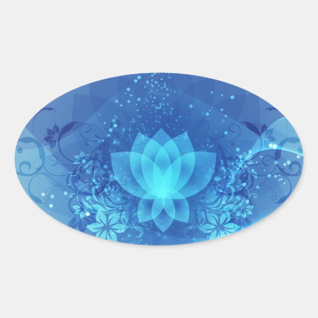 Sticker Ovale Fleur de Lotus bleu (Devant)