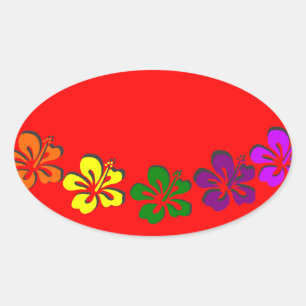 Sticker Ovale Fleur d'hibiscus arc-en-ciel