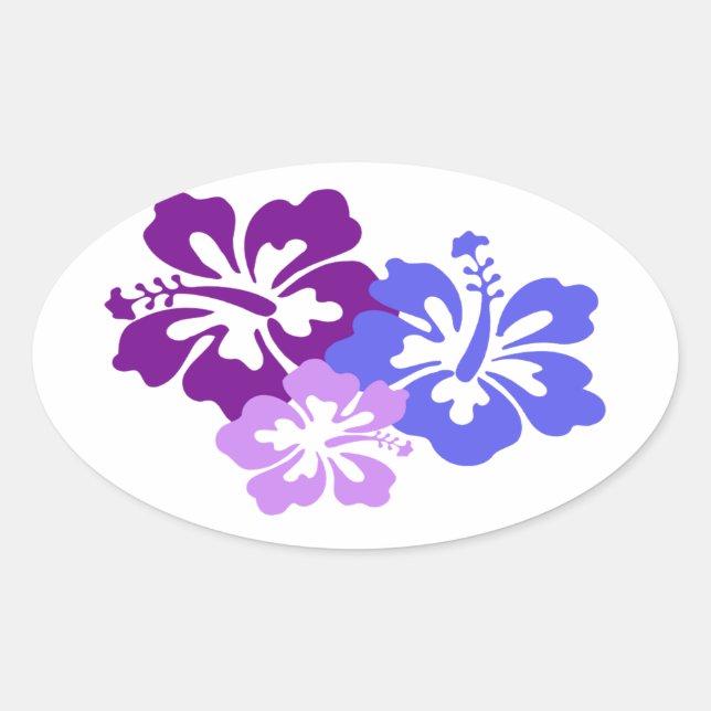 Sticker Ovale Fleur d'Hibiscus topique en bleu, violet et Lilac (Devant)