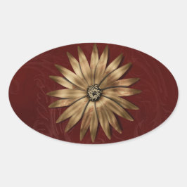 Sticker Ovale Fleur métal or sur tissu rouge