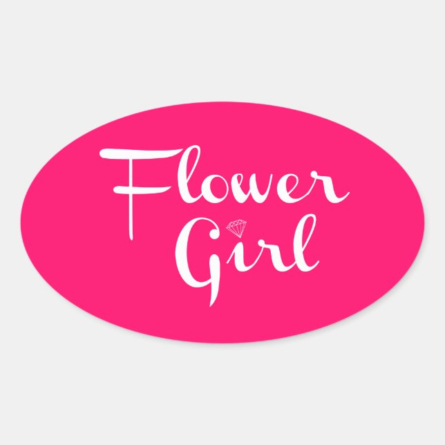 Sticker Ovale Fleur Retro Script blanc sur rose chaud (Devant)