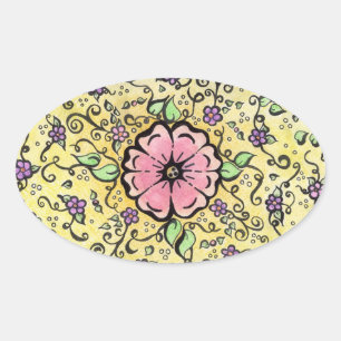 Sticker Ovale Fleur rose - Printemps