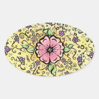 Sticker Ovale Fleur rose - Printemps