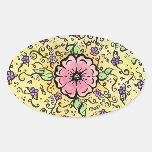 Sticker Ovale Fleur rose - Printemps (Devant)
