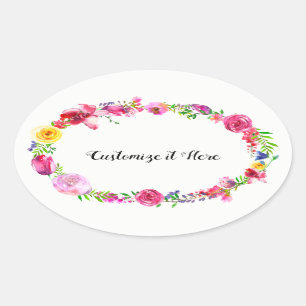 Sticker Ovale Fleurs Florales Modernes de Printemps Végétalisées