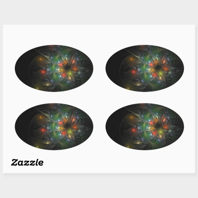 Sticker Ovale Fleurs imaginaires fractales douces et tendres (Feuille)
