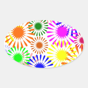 Sticker Ovale Fleurs multicolores