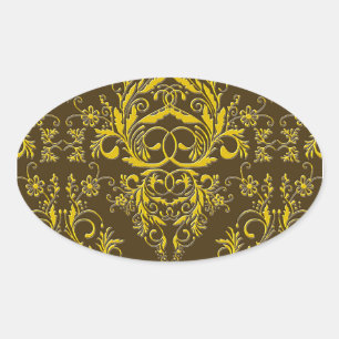 Sticker Ovale Fleurs sauvages Damask, Métal Embossé en Brown & O