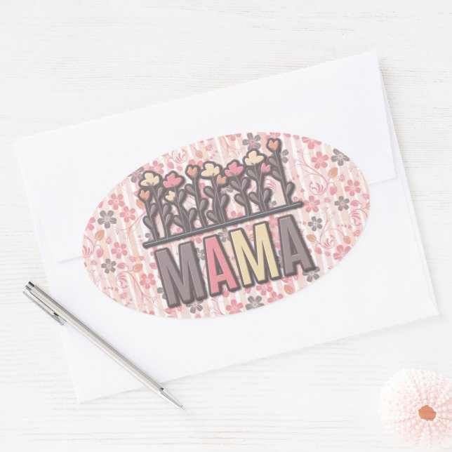 Sticker Ovale Floral Boho Mama (Enveloppe)