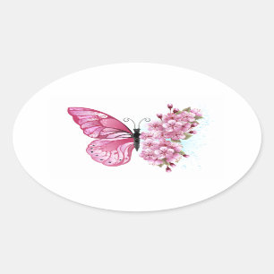 Sticker Ovale Flower Butterfly