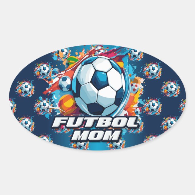 Sticker Ovale Football Maman Motif de balle de football (Devant)