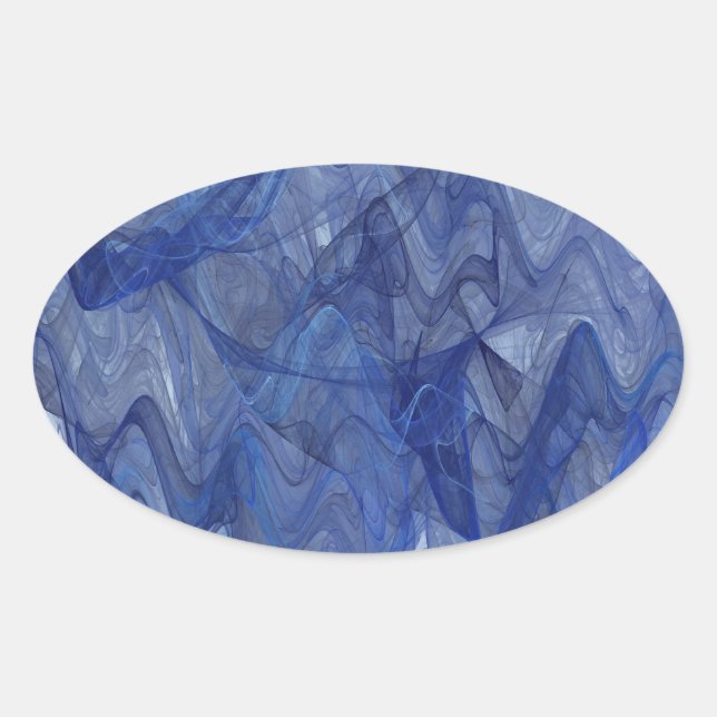 Sticker ovale fractal Abstrait bleu (Devant)