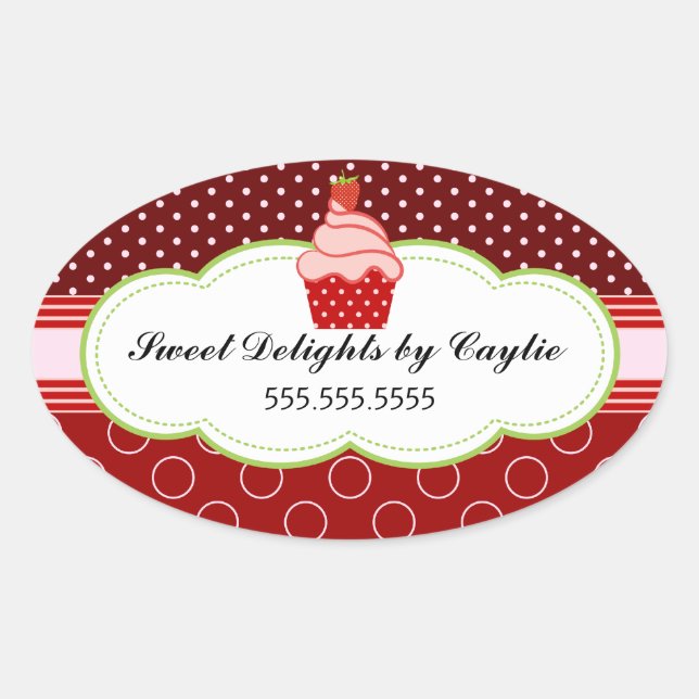 Sticker Ovale Fraise Cupcake Boulangerie Câble Câble Seaux (Devant)