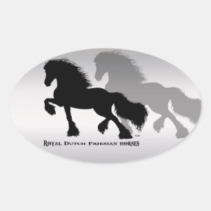 Sticker Ovale Friesian Horse / Fries Paard