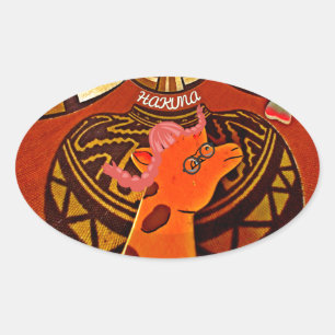 Sticker Ovale Funny Elegant Giraffe Accessoré Style Africain