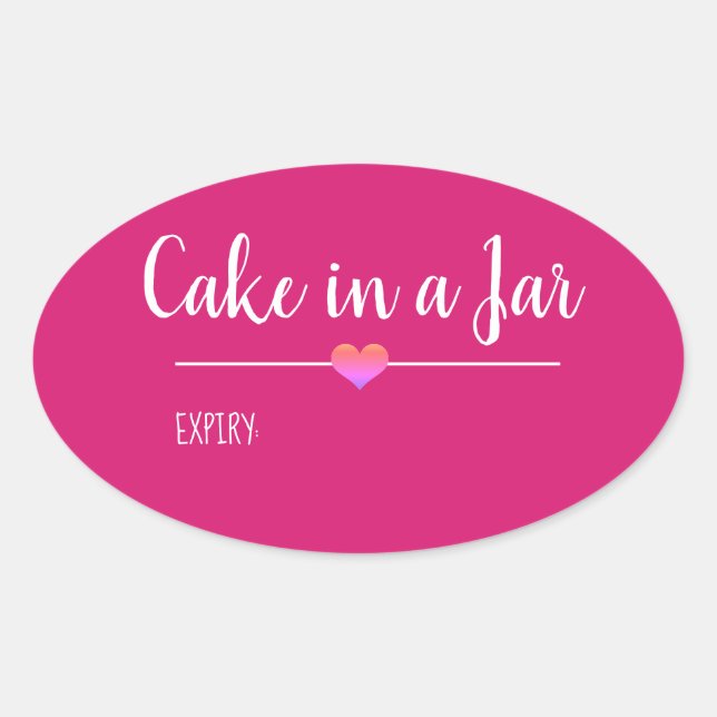 Sticker Ovale Gâteau dans un Jar script rose vif personnalisé St (Devant)