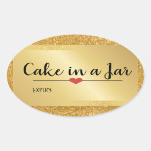 Sticker Ovale Gâteau en pot moderne paillettes dorées de fêtes