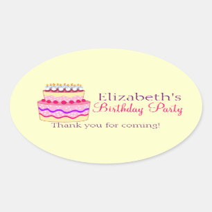 Sticker Ovale Gâteau mignon de joyeux anniversaire personnalis